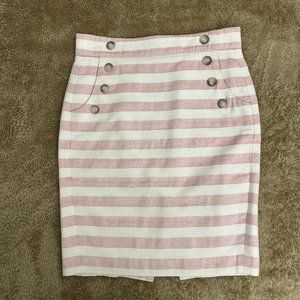 Pink/White Striped Loft Pencil Skirt, Size 2
